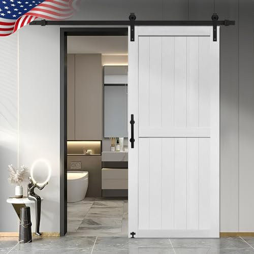 S&Z TOPHAND® 36in x 84in MDF Barn Door with 6.6FT Sliding Door Hardware Kit, Solid Barn Door Slab Covered with Water-Proof PVC Surface, Simple Assembly is Required