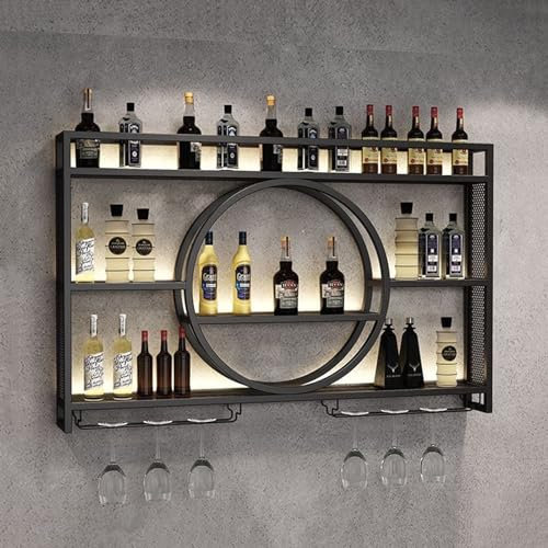 Weinregal Zur Wandmontage, Rundes Weinregal Wand Aus Metall Zum Aufhängen, Modernes Weinflaschenhalter, Rotweinregal Minimalistisches Wand-Weinregal Für Küche, Wohnzimmer, Zuhause ( Color : Nero , Siz