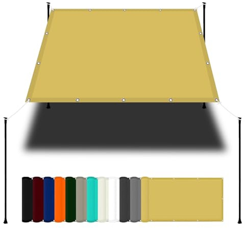 Schattiernetz mit Ösen 1 x 5 m Wasserdicht Sonnenschutz Strand Reißfest UV-Schutz nach Mass Polyestergewebe Mit Seil Sonnenschutz Markise für Pool und glasdach, Creme Farben