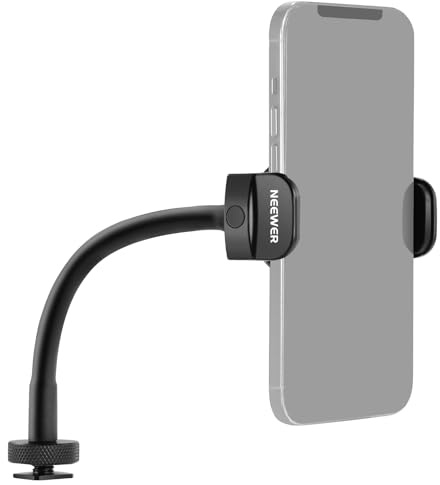 NEEWER Flexible Holder with Cold Shoe for Ring Light, LED Video Light, 2.56-3.74/6.5-9.5cm 360° Cellphone Clamp, Compatible with 15 Pro Max Galaxy S24 Ultra Huawei, SP-09