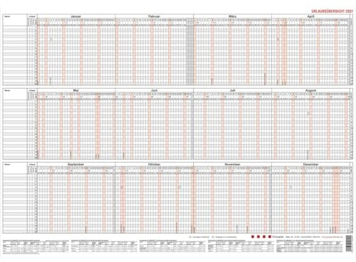 Urlaubsübersicht 60x42cm 20 Mitarbeiter in Versandverpackung 2027