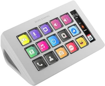 Mars Gaming MSD-PRO, Control Deck, 10 Touches LCD et 4 Boutons Personnalisables, Écran Tactile Étendu Animé, Base Réglable ; Logiciel de Contrôle, Hub USB avec 2x USB 3.0 + 1x USB-C, Blanc