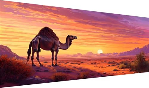 DIY Sonnenuntergang Diamond Painting, Diamant Painting Bilder Kamel Basteln Erwachsene, Diamond Painting xxl 30x60cm 5D Diamant Art Painting, Diamant Malerei Cross Stitch Set für Wanddekor S2-173