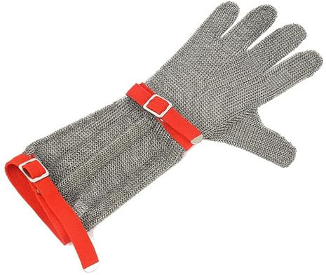 Cut-Resistant Metal Gloves With Long Arm, Work Gloves For Chefs, Woodworkers, Adjustable Nylon Wrist Strap (1 Item),