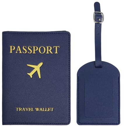 YMWALK Reisepasshülle und Gepäckanhänger Set,PU-Leder Passhülle und Kofferanhänger, Reisezubehör für Paare, Hochzeit, Flitterwochen, Geschenkideen (Dunkelblau)