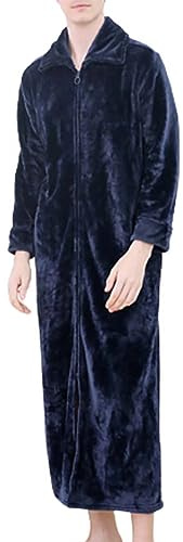 Camisón de manga larga para hombre de franela | albornoz de sauna para hombre con cremallera | albornoz cálido suave con bolsillos, bata de baño de felpa de forro polar, albornoz de invierno suelto y