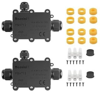 2 Pz Scatola Derivazione Esterna a 3 Vie, Scatola di Giunzione Impermeabile IP68, Scatola Elettrica da Esterno, Scatole di Derivazione Esterna, Connettori Elettrici per Cavi da 5-15 mm