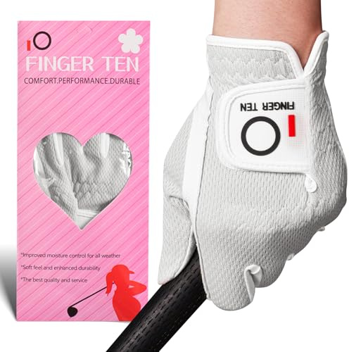 Gant de golf pour femme droitier main gauche – Gant de golf résistant à la pluie et à l'humidité – Maille résistante aux intempéries – Pour femmes et filles (Blanc, X-Small (Worn On Left Hand))