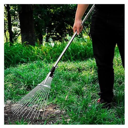 Laubrechen Mit Stiel Große Laubharken für Rasenflächen, robust, Strauchharken für enge Räume, unebene Oberflächen, Unkrautjätsee, Rasenrechen mit verstellbarem Griff und(9 Teeth 75cm (29 1/2in))