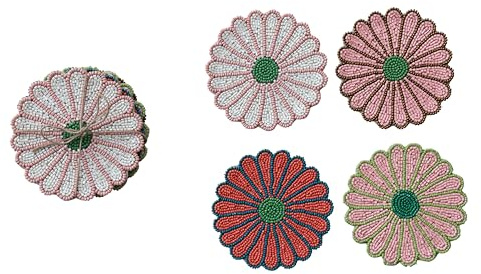 Creative Co-Op 4-Piece Beaded Glass Flower Shaped Coasters with Jute Tie, 4 Colors