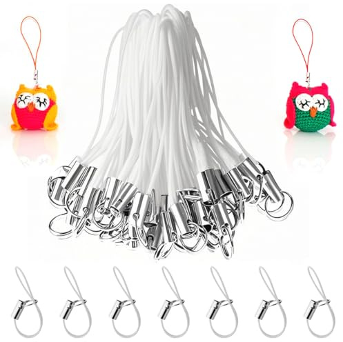 OQKAHIV 50 Stück Blanco Cordón para teléfono móvil para llaveros, correas de cordón para teléfono, anillas para teléfono móvil con mosquetón, correa de teléfono, cordón para colgante de teléfono móvil