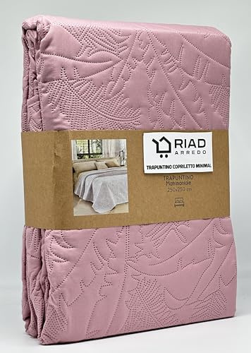 Riad Arredo Trapuntino Matrimoniale Minimal Tinta Unita Primaverile Estivo Leggero 250x250 cm - Copriletto Trapuntato in Morbida Microfibra - Bali Rosa Antico