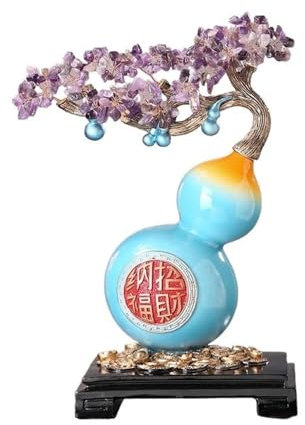 GLigeT Edelstein Baum Amethyst-Geldbaum mit Kürbis, Home-Office-Eröffnung, Einweihungs-Ornament, Basteln Geldbaum Feng Shui(Red)