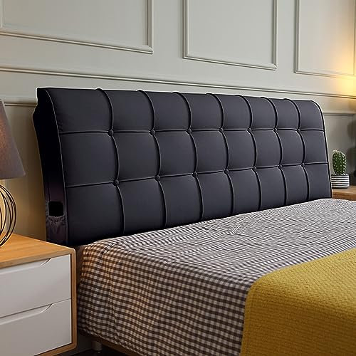 Gepolstertes Kopfteil aus Kunstleder mit einfarbigen Knöpfen, für Doppelbett, Stützkissen, Wandkissen, abnehmbarer Bezug mit schwarzen Trägern, 180,3 cm