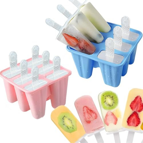 Kaishuai 2 Pezzi Stampi per Gelato,12 Cavità Stampi per Ghiaccioli con Stecco,Set Stampini Gelato DIY per Stecco al Cioccolato,Gelati,Sorbetti,Sorbetti, Budino,Silicone,Stampini per gelato