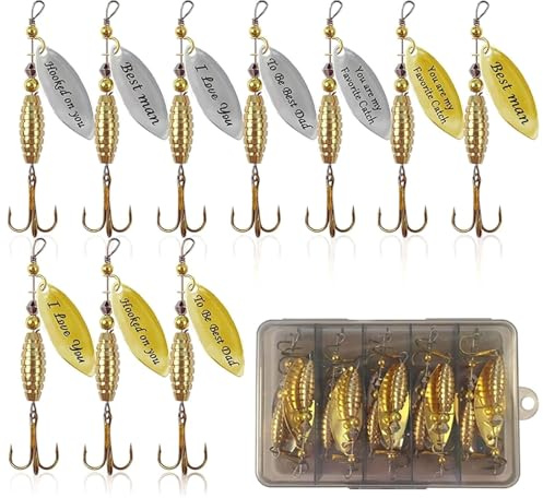 Alriedy 10 Stück Angelköder Set, 8g Metal Spinner und Blinker mit Drillingen, in Aufbewahrungsbox für Barsch, Forelle, Hecht, Pike, Lachs