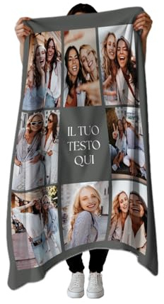 PICANOVA Fotodecke - Personalisierte Decke mit Foto 200x150 cm - Mit eigenem Bild & Text gestalten - Kuscheldecke Grau in Premiumqualität - Fleecedecke (8 Fotos)