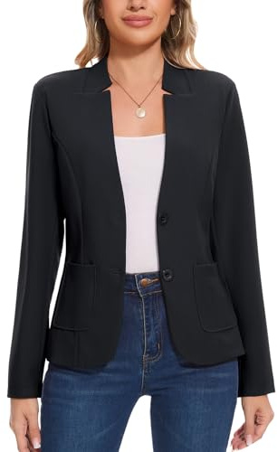 MINTLIMIT Women's Blazer Jacket for Work Long Sleeve Collarless Design 2-Button Closure Casual & Office Wear Style (Black L)