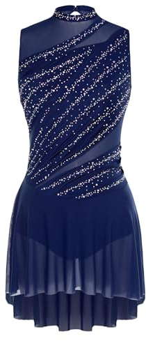 TiaoBug Vestidos De Baile De Patinaje Artístico para Mujer Maillot Sin Manga De Lentejuelas Body De Danza Gimnasia Rítmica Azul Marino S