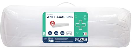 Bleu Calin Traversin Moelleux Anti-acariens, Antibactérien 2 Personnes, Enveloppe Microfibre, 140 cm