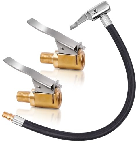 BUNTOR 3 Stück Ventilverlängerung Set, Autoventil Adapter für Autos, LKWS | 2 Stück 8mm Messing Autoventil Hebelstecker Air Chuck mit 1 Stück 30cm Reifenfüller Schlauch