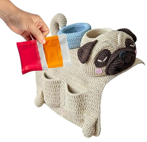 Organizador de reposabrazos para sofá, perro de ganchillo, decoración antideslizante para el hogar, reposabrazos de sofá, soporte de mando a distancia, para amantes de las mascotas, taza, teléfono