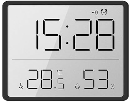 Colexy Digitaler Wecker, Kleine LCD-Display mit Temperatur & Luftfeuchtigkeit, 12/24 Std. & ℃/℉, Magnetisch, Batteriebetriebene Tischuhr für Zuhause, Büro, Schule und Reisen (Schwarz)
