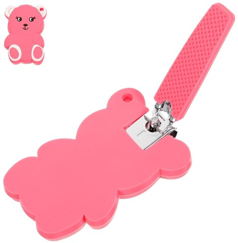 Abaodam Cortaúñas para Bebés Diseño de Oso Rosa Acero al Carbono y Mango de Silicona Antideslizante Seguro y Cómodo para Cuidado de Uñas Delicadas de Recién Nacidos y Pequeños