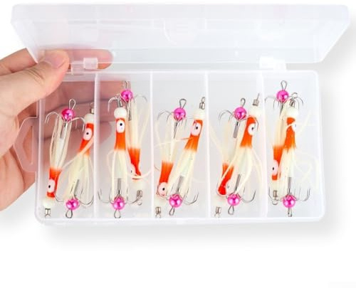 Lot de 10 hameçons phosphorescents pour pêche en eau salée et en mer avec crochets rotatifs en acier inoxydable conçus pour la pêche de nuit et en bateau (C)