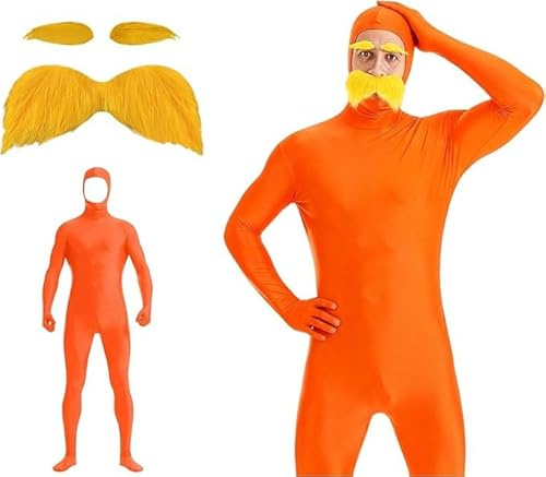 Genérico Disfraz de cuerpo completo con bigote naranja y cejas, para adultos, para hombre, disfraz de Halloween Carnaval