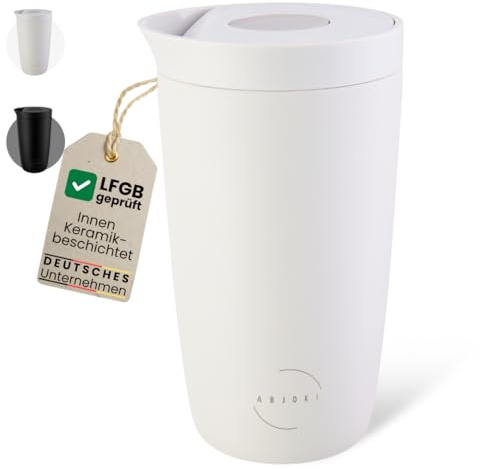 Abjoki Thermobecher 350ml SNUG – Keramik-Beschichtung für puren Geschmack – Auslaufsicherer Kaffeebecher To Go Edelstahl – Hält 6h heiß & kalt – Isolierbecher Off White