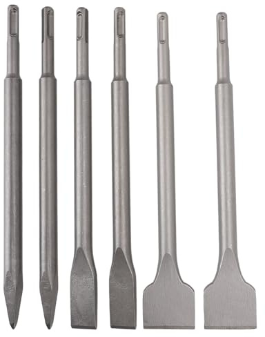 Set di 6 scalpelli per trapano a percussione per impieghi gravosi, lunghezza 250 mm, punta con gambo tondo, punte piatte e scaglie per calcestruzzo, mattoni, pietra, costruzione