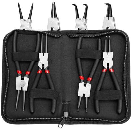 4 Stück Sprengringzangen Set, Sicherungsringzangen, Segeringen Zangen Sets, Außen Innen Sprengring Zange, Gerade Gebogen Sicherungsring Zangen mit Griffen