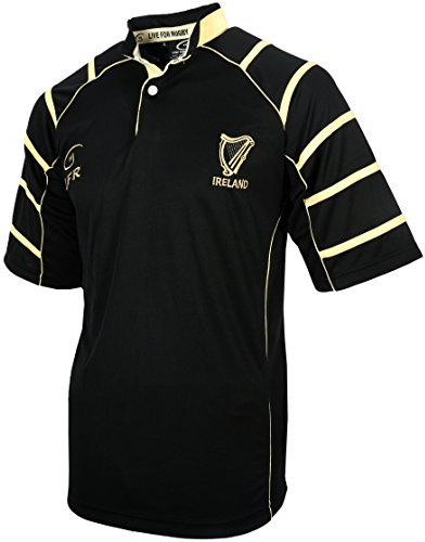 Irland svart irländsk harpa andningsbar rugbytröja, Svart, M