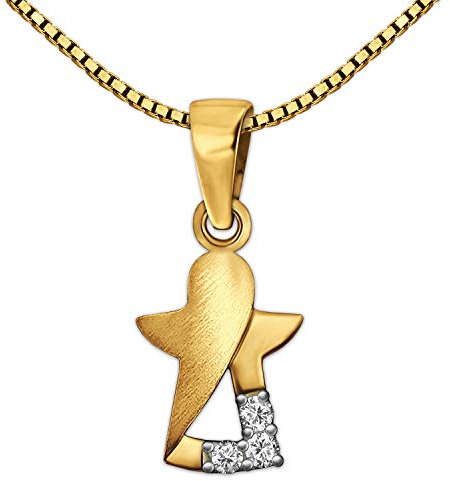 CLEVER SCHMUCK Schutzengel Halskette mit Anhänger Engel 11 mm 3 Zirkonias 333 Gold 8 Karat & vergoldeter Kette Venezia 45 cm für Damen im Schmucketui creme