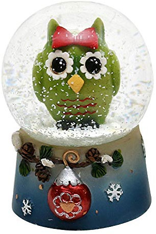 Belle et Original Boule à Neige avec Une Chouette Vert, Dimensions Approx. 6,5 x 4,5 cm/Ø 4,5 cm