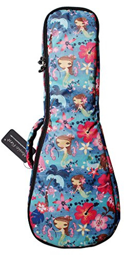 MUSIC FIRST Ukulelenkoffer Little Mermaid, Konzertgröße, wasserdichtes Nylon- und Wildlederfutter, gepolsterter Griff und Schultergurt, Reißverschluss, Ozeanblau