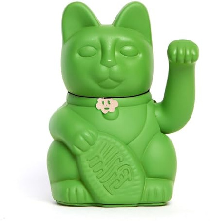 Diminuto Cielo Winkekatze Glückskatze Maneki Neko Glücksbringer Japanische Glückskatze Dekofigur mit Beweglichem Arm Batteriebetrieben für Schreibtisch Büro Wohnzimmer Eingang Geschenkidee (Grün, M)