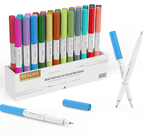 REALIKE Drawing Pens für Cricut Maker 3/Maker/Explore 3/Air 2/Air Dual Tip Pen Schreiben Zeichnen Kompatibel mit Circuit Explore Machines 0.4 Spitze und 1.0 Spitze