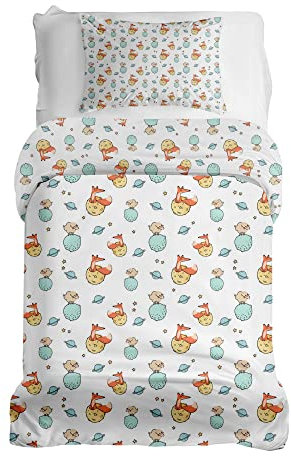 TherapieWelt Bettwäsche Kinder Set - Deckenezug Bezug aus Baumwolle mit Reißverschluss Bettbezug 100x135cm und Kissenbezug 40x40cm für Kinder/Jugendliche Fuchs Schaf Planet grün weiß