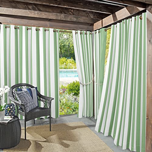 Sun Zero Valencia Lot de 2 Rideaux à œillets à Rayures Cabana pour intérieur/extérieur, Protection UV, économe en énergie, 137,2 x 274,3 cm, Vert Spa