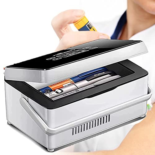 Custodia Termica per insulina Mini Frigorifero USB Scatola Termica Portatile per insulina Scatola frigo per Auto con Maniglia Mini scatole Fredde con Allarme,triplebattery
