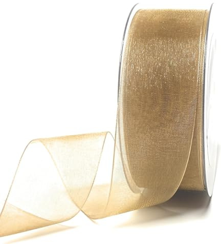 s.dekoda Schleifenband 50m x 40mm Gold - Olive Organza Chiffon Geschenkband Organzaband [1350-212]