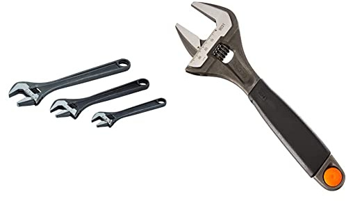 Bahco BHADJUST 3 ADJ3 Set of 3 Adjustable Wrenches (8070/8071 / 8072), Grey, 16 Degree Head Angle & 9031 Adjustable Wrench, 200mm Length