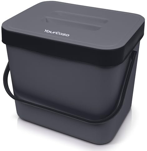 YourCasa Pattumiera biologica da cucina, 7 l, secchio per compost da appendere con colino, lavabile in lavastoviglie, contenitore per rifiuti organici, piccolo e compostiera da cucina (antracite)