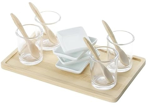 INTRECCI Set Aperitivo Moderno, Tagliere con Ciotoline e Vassoi, Accessori da Portata per Antipasti e Snack, Ceramica e Legno, Idea Regalo per Casa, Cucina e Home Decor