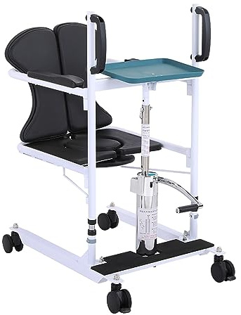 Hydraulischer Patientenlift für Zuhause mit 180° geteiltem Sitz, 5-in-1-Transfer-Rollstuhl-Hebebühne 20 cm Hubhöhe, Toilettenstuhl, Duschstuhl, Hebehilfe, Unterstützung für ältere Menschen (schwarz)