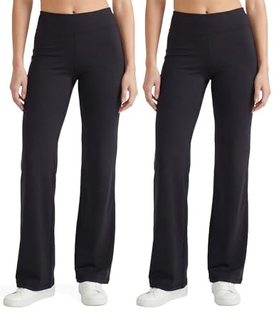 no nonsense Women's Yoga Pants Flare Leggings-Comfortable and Stylish Activewear, Black/Black - 2 Pair Pack, Large