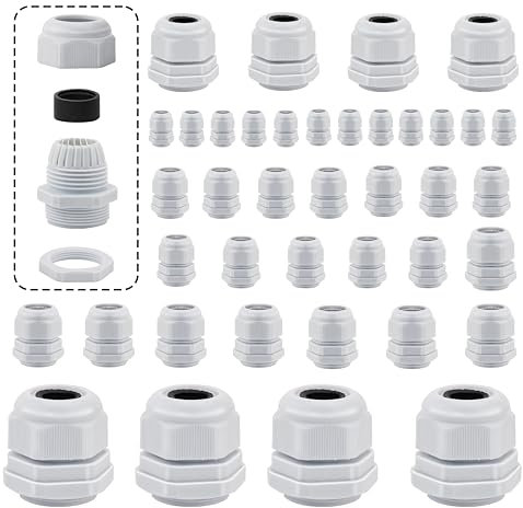 TEKONDA 40 pezzi di pressacavo M12 M16 M20 M24 M32 impermeabile con controdado passacavo per cassette elettriche, prese di giunzione per giardini esterni