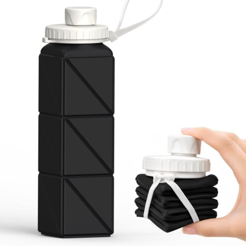 BEAUTAIL Bouteille d'eau pliable en silicone - 610 ml - Légère, réutilisable, étanche - Pour voyage, camping, randonnée, cyclisme, yoga, sports de plein air (Noir)